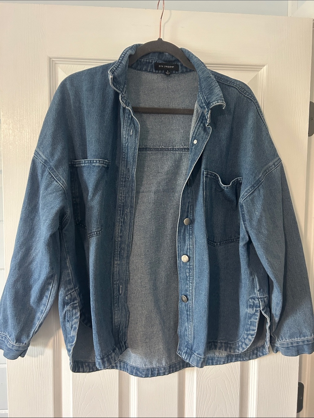 Blu Pepper Oversized Blue Denim Jacket with Button Front